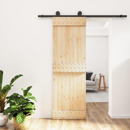 vidaXL Schuifdeur met beslag 70x210 cm massief grenenhout, Doe-het-zelf en Bouw, Deuren en Vliegenramen, Nieuw, Verzenden