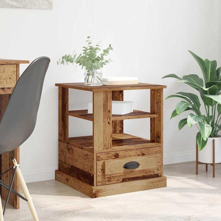vidaXL Nachtkastje met lade Oud hout 50 x 50 x 60 cm Bewerkt, Huis en Inrichting, Tafels | Bijzettafels, Nieuw, Verzenden