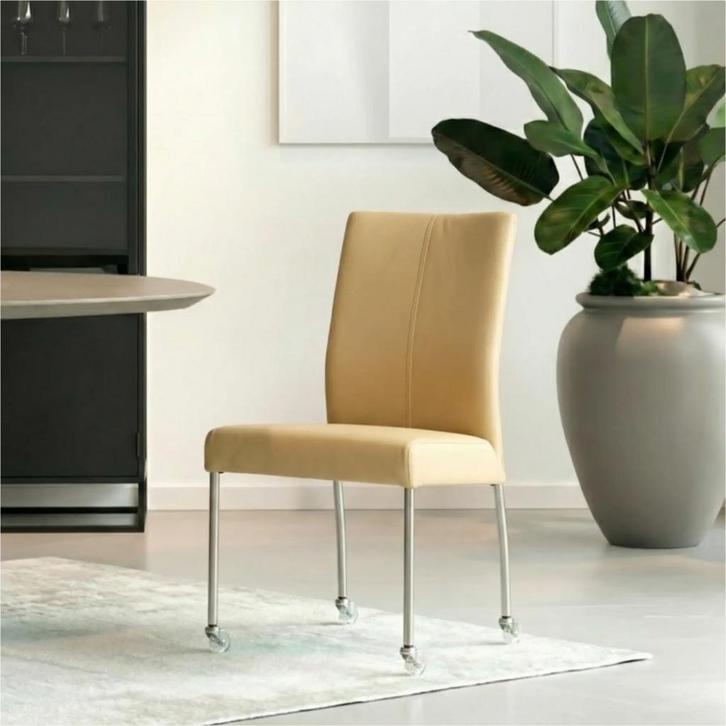 Set van 4 Leren eetkamerstoelen Comfort met wieltjes -, Maison & Meubles, Chaises, Enlèvement ou Envoi