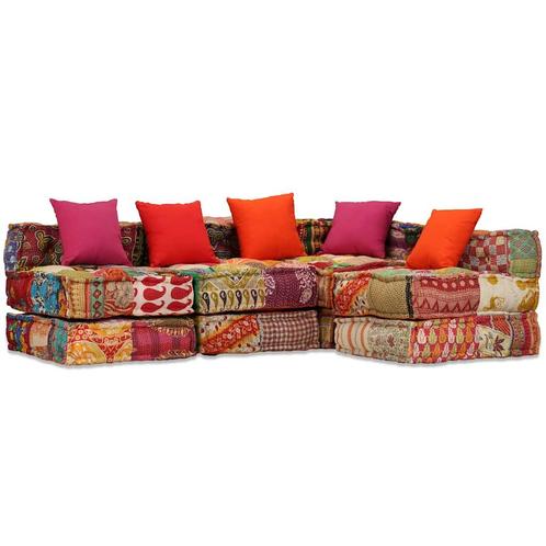 vidaXL Poef vierzits modulair stof patchwork, Huis en Inrichting, Woonaccessoires | Kussens, Nieuw, Verzenden