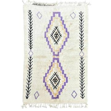 Tapis moderne blanc en laine - Tapis marocain - Tapis