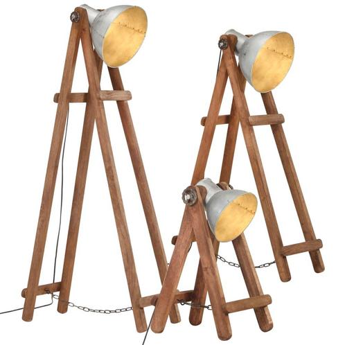vidaXL Vloerlampen 3 st E27 massief mangohout zilverkleurig, Huis en Inrichting, Lampen | Overige, Nieuw, Verzenden