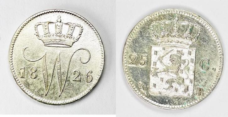 Netherlands 25 cent 1826 B, Postzegels en Munten, Munten | Europa | Niet-Euromunten, België, Verzenden