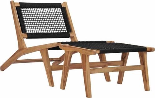 vidaXL Ligbed met voetensteun van massief teakhout en touw, Caravans en Kamperen, Kampeeraccessoires, Zo goed als nieuw, Verzenden