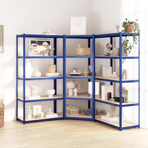vidaXL Opbergrekken 3 st 5-laags staal en bewerkt hout blauw, Huis en Inrichting, Kasten | Stellingkasten, Nieuw, Verzenden
