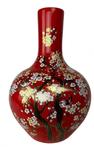 Fine Asianliving Chinese Vase Red Blossoms Gold Handmade