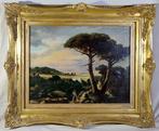 Aurel Henri (XIX) - Paesaggio mediterraneo, campagna laziale, Antiek en Kunst