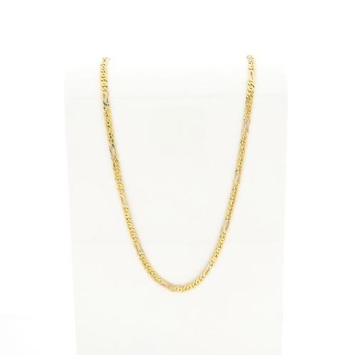18 Krt. Bicolor gouden Figaro schakel ketting | 50 cm, Handtassen en Accessoires, Kettingen, Overige kleuren, Gebruikt, Goud, Ophalen of Verzenden