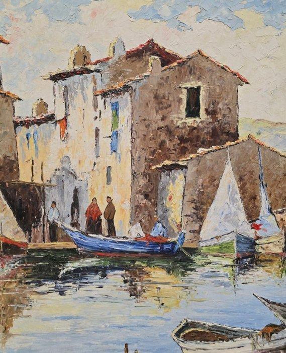 École Majorquine (XX) - Port tranquille · XL FORMAT, Antiek en Kunst, Kunst | Schilderijen | Klassiek