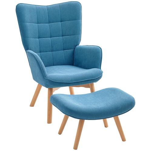 TRUUSK Oorfauteuil met Voetenbank - Hoge Rugleuning - Houten, Huis en Inrichting, Fauteuils, Verzenden