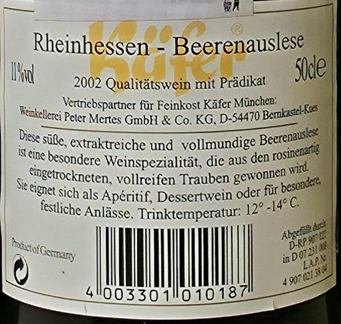2002 Käfer - Peter Mertes Nachtgold - Rheinhessen, Verzamelen, Wijnen