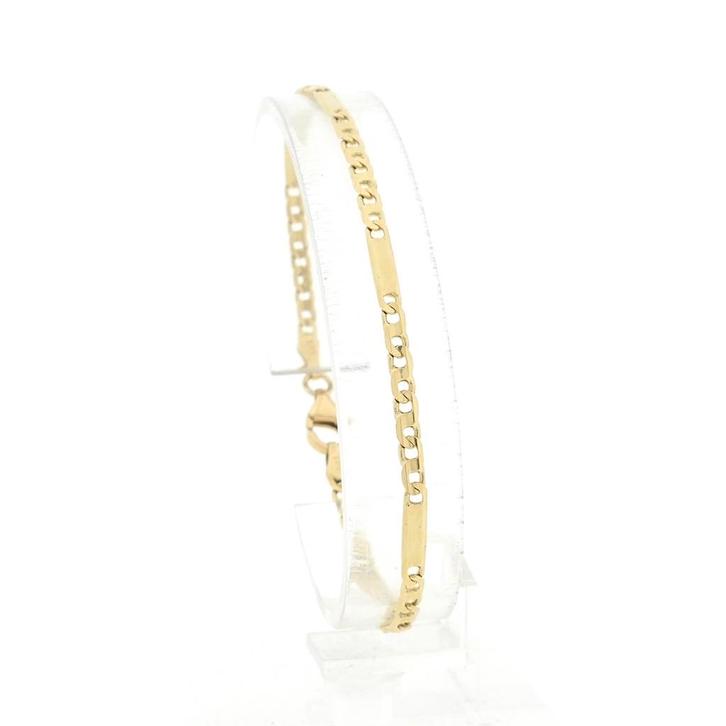 Gouden gesloten Figaro schakel armband | 19,5 cm (unisex), Handtassen en Accessoires, Armbanden, Overige kleuren, Gebruikt, Goud