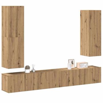 vidaXL 4-delig Tv-meubelset wandmontage bewerkt hout, Verzenden