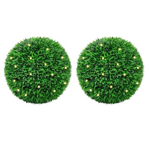 vidaXL Kunstbuxusballen met LED-verlichting 2 st 55 cm groen, Huis en Inrichting, Woonaccessoires | Kunstplanten en Kunstbloemen