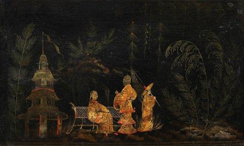 Chinese school (XVIII) - Oriental scene with pagoda, Antiek en Kunst, Kunst | Schilderijen | Klassiek