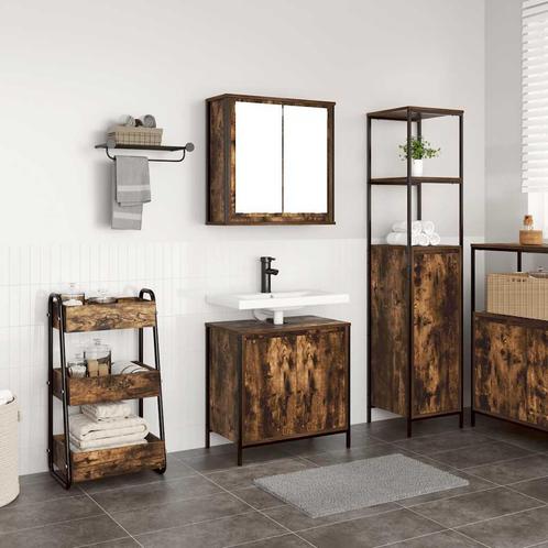 vidaXL 2-delige Badkamermeubelset bewerkt hout gerookt, Huis en Inrichting, Badkamer | Badkamermeubels, Nieuw, Verzenden