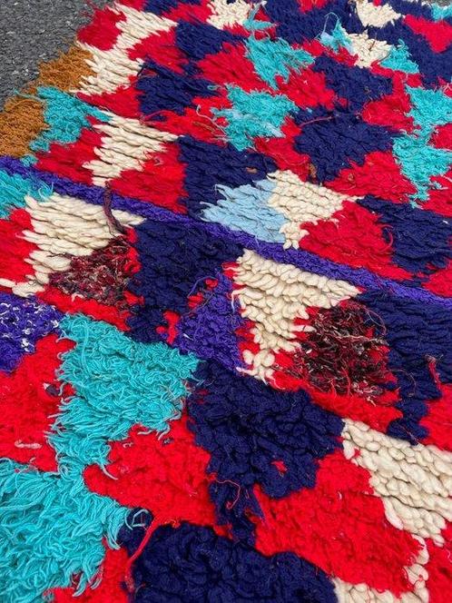 Rood en blauw Marokkaans wollen vintage tapijt - Vloerkleed, Huis en Inrichting, Stoffering | Tapijten en Vloerkleden