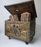 Turfkist / Houtkist op wielen - Cercueil - Cuivre - Bois