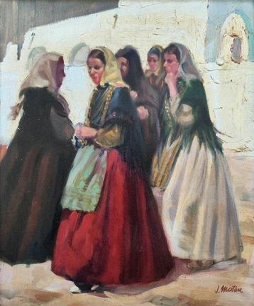 École majorquine (XX) - Vêtues de tradition, Antiek en Kunst, Kunst | Schilderijen | Klassiek