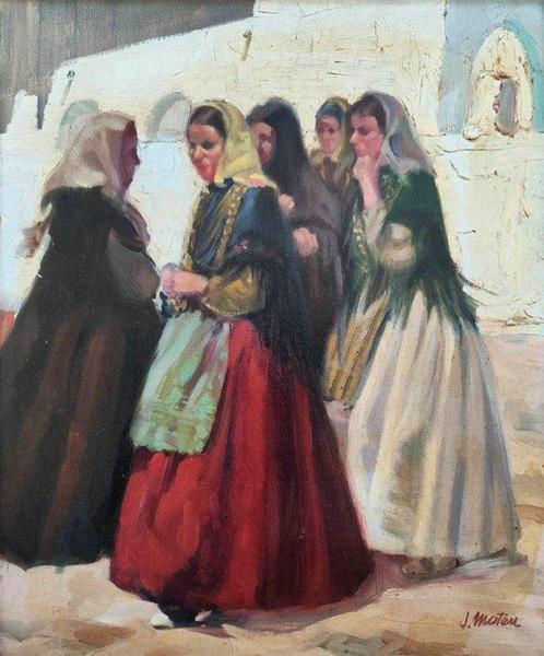 École majorquine (XX) - Vêtues de tradition, Antiek en Kunst, Kunst | Schilderijen | Klassiek