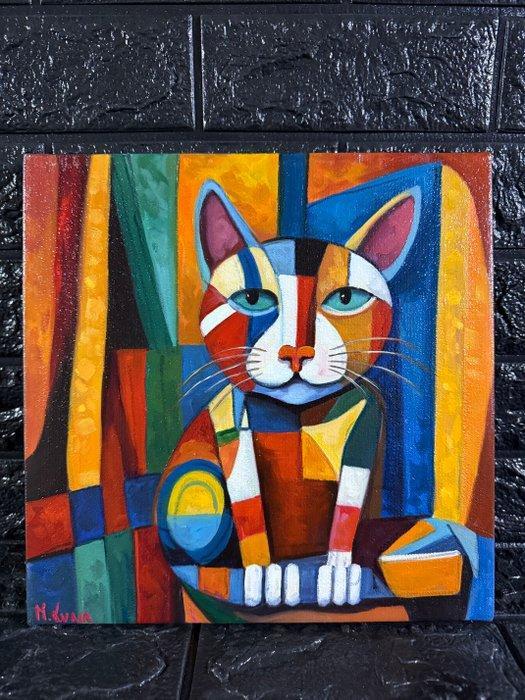 Michele Luna (1980) - Ritratto felino, Antiek en Kunst, Kunst | Schilderijen | Klassiek