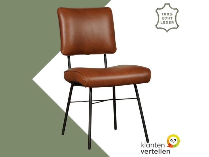 Leren eetkamerstoel Solid - Granada Savannah (cognac) -, Huis en Inrichting, Stoelen, Bruin, Nieuw, Eén, Leer, Ophalen of Verzenden