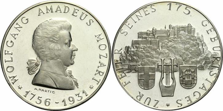 Österreich zilver Medaille 1931 Hartig Wolfgang Amadeus M.., Postzegels en Munten, Penningen en Medailles, Verzenden
