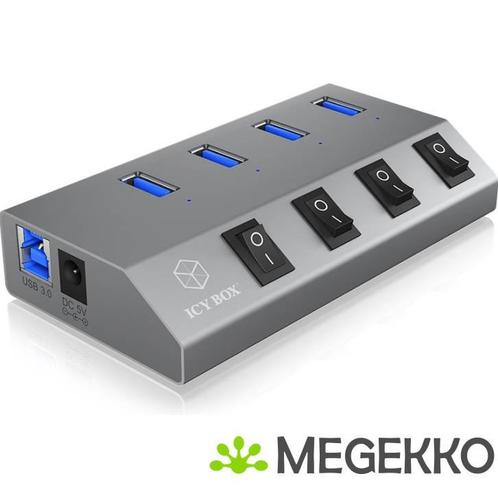 ICY BOX  4 Poorten Hub USB 3.0 Antraciet, Computers en Software, USB Sticks, Nieuw, Verzenden