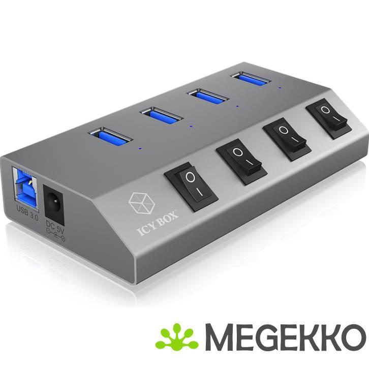 ICY BOX  4 Poorten Hub USB 3.0 Antraciet, Computers en Software, USB Sticks, Nieuw, Verzenden