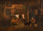 Albertus Verhoesen (1806-1881) - Barn interior with young, Antiquités & Art