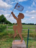 Beeld, garden statue silhouette of boy with butterfly net -