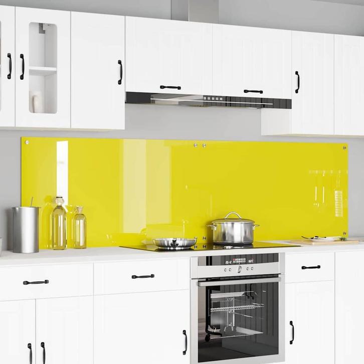 vidaXL Keuken Spatscherm 2 pcs Geel 110 x 60 cm gehard glas, Antiek en Kunst, Antiek | Keukengerei, Verzenden