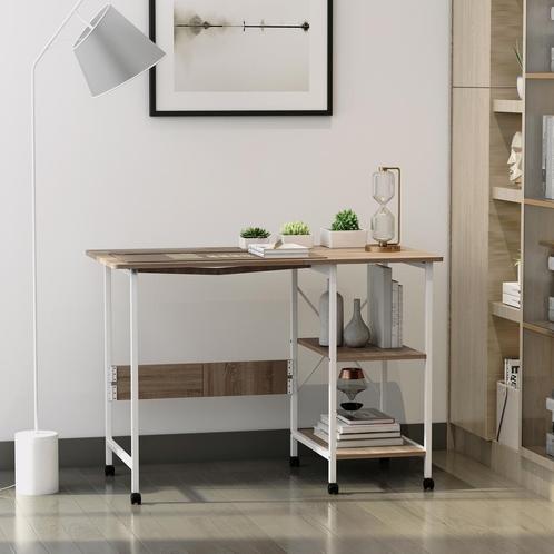 Bureautafel - Mobel - Inklapbaar - Wielen - Natuurlijk MDF, Huis en Inrichting, Bureaus, Nieuw, Ophalen of Verzenden