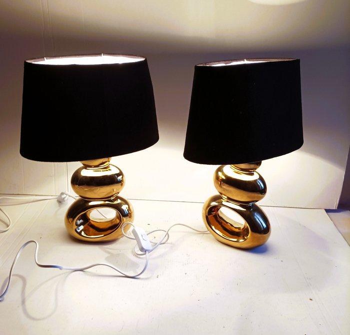 Lampe de table (2) - Modèle « galet/pierre » - Laiton doré -, Antiquités & Art, Curiosités & Brocante