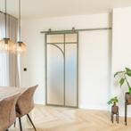 Stalen Schuifdeur - Olijfgroen - 5 Vlaks rond - Mat glas, Doe-het-zelf en Bouw, Raamkozijnen en Schuifdeuren, 75 tot 150 cm, Nieuw