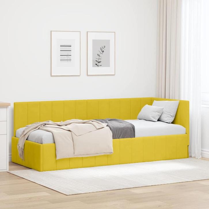 vidaXL Hoek Bed Frame met hoofdeinde Geel 80 x 200 cm, Huis en Inrichting, Slaapkamer | Bedden, Nieuw, Verzenden