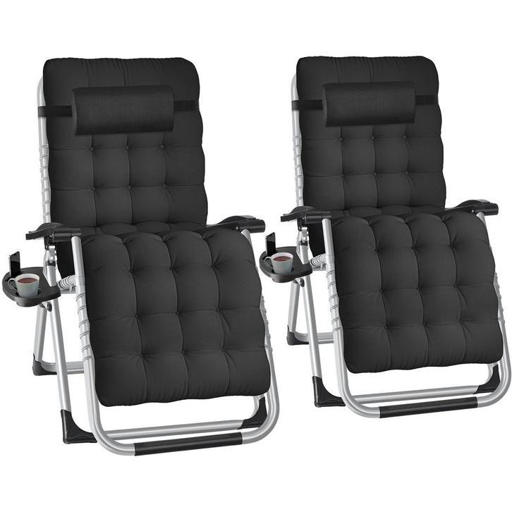 tectake Ligbed Cloud inklapbaar, traploos verstelbaar - zwar, Tuin en Terras, Overige Tuin en Terras, Verzenden