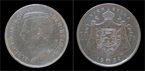 Belgium Albert I 20 frank (4belga) 1932vl-pos A nickel, Postzegels en Munten, Munten | Europa | Niet-Euromunten, België, Verzenden