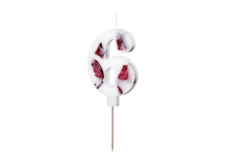 Birthday Candle Number 6, White with Flower Petals, 8 cm, Hobby en Vrije tijd, Feestartikelen, Nieuw, Verzenden