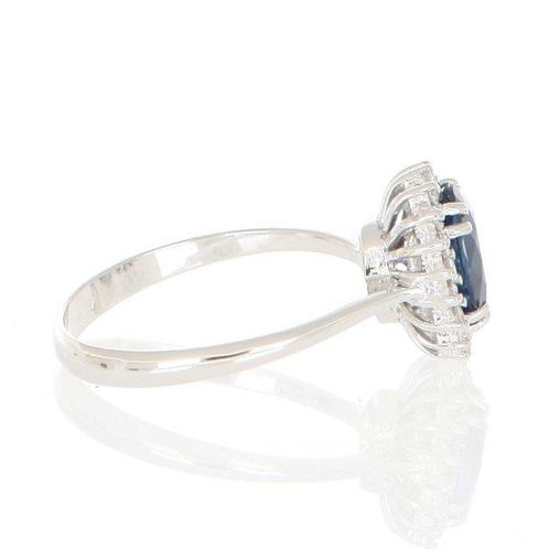 Zonder Minimumprijs - Ring - 18 karaat Witgoud Saffier -, Handtassen en Accessoires, Ringen
