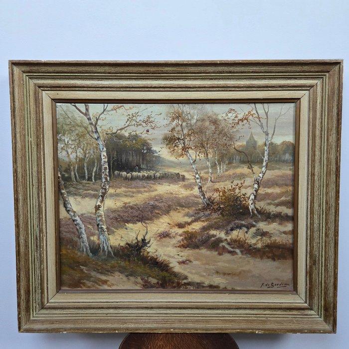 J. de Goederen (XX) - Sfeervol Olieverfschilderij Herder met, Antiek en Kunst, Kunst | Schilderijen | Klassiek