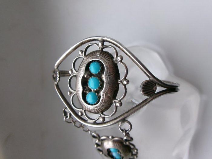 Bracelet esclave en argent et turquoise - Navajo -, Antiquités & Art, Art | Art non-occidental