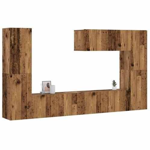 vidaXL Tv-wandkasten 7 st bewerkt hout oud houtkleurig, Huis en Inrichting, Kasten |Televisiemeubels, Nieuw, Verzenden