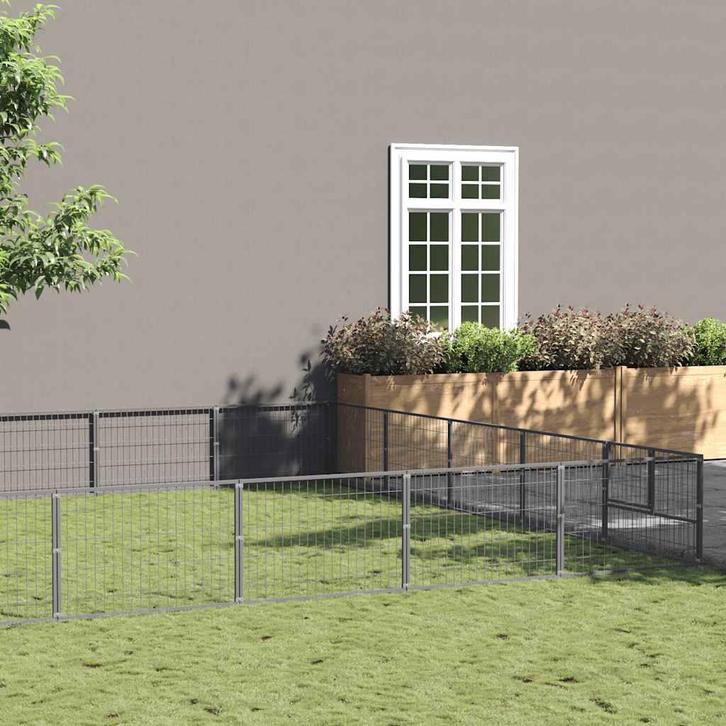 vidaXL Hondenkennel 45 m² staal zilverkleurig, Animaux & Accessoires, Caisses pour chiens, Envoi