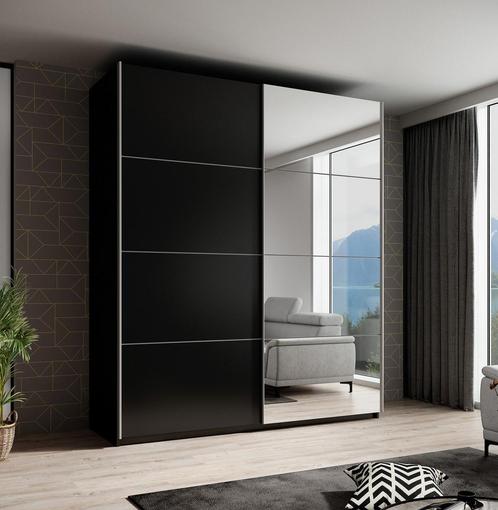 Kledingkast zwart 180x61x210 Kleerkast schuifdeuren spiegels, Huis en Inrichting, Kasten | Overige, Nieuw, Verzenden