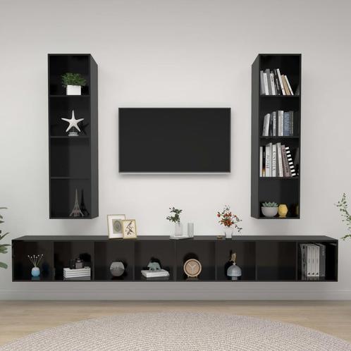 vidaXL Tv-wandmeubelen 4 st bewerkt hout hoogglans zwart, Maison & Meubles, Armoires | Mobilier de télévision, Envoi