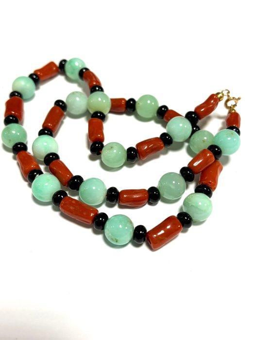 Koraal - Zilver - Halsketting - Crisoprasio, Antiek en Kunst, Curiosa en Brocante