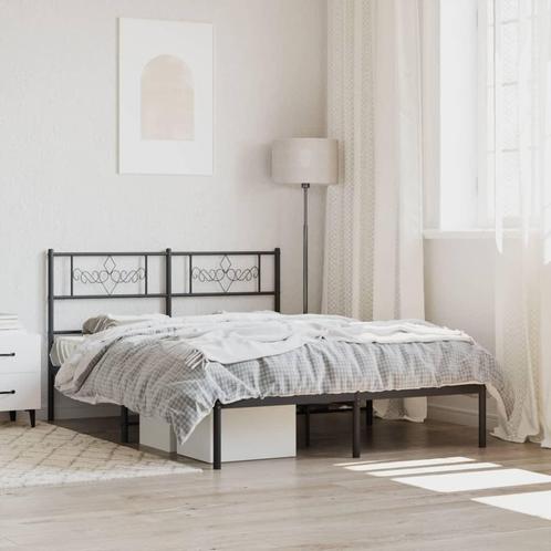 vidaXL Cadre de lit métal avec tête de lit noir 160x200, Maison & Meubles, Chambre à coucher | Lits, Neuf, Envoi