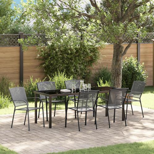 vidaXL 7-delige tuinset met een anthraciet stalen tafel, Tuin en Terras, Tuinstoelen, Nieuw, Verzenden