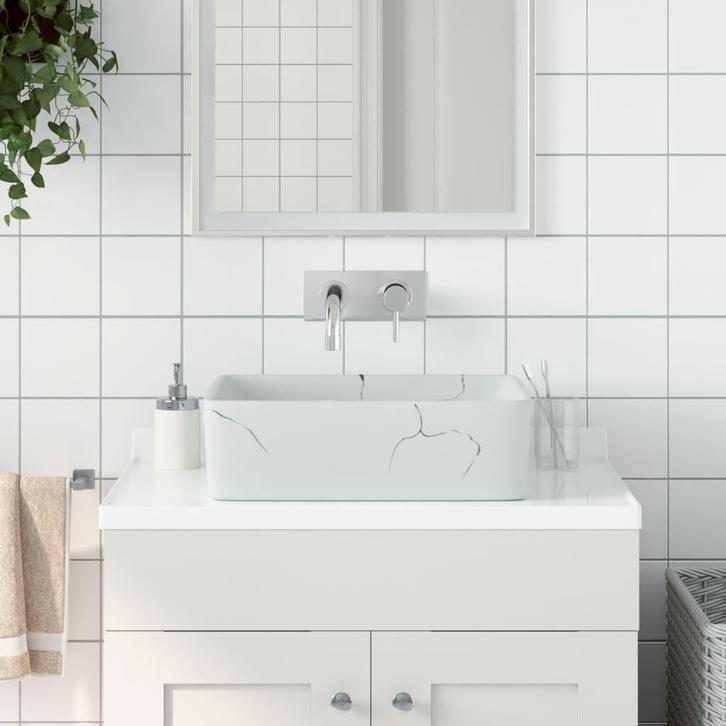 vidaXL Opzetwasbak rechthoekig 46x35,5x13 cm keramiek wit, Doe-het-zelf en Bouw, Sanitair, Nieuw, Verzenden